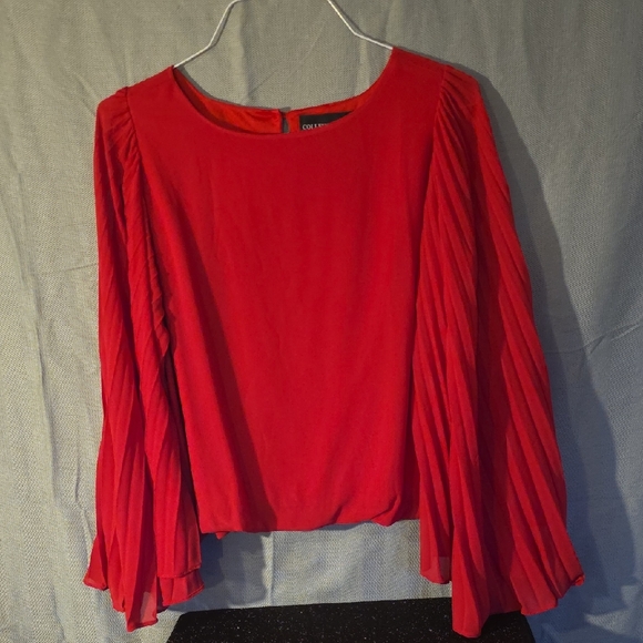 Colleen Lopez Tops - Colleen Lopez Vibrant Red Blouse with Pleated Sleeves